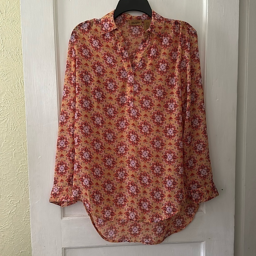 Wrangler Lightweight Boho Orange Floral High-Low Tunic Blouse Top